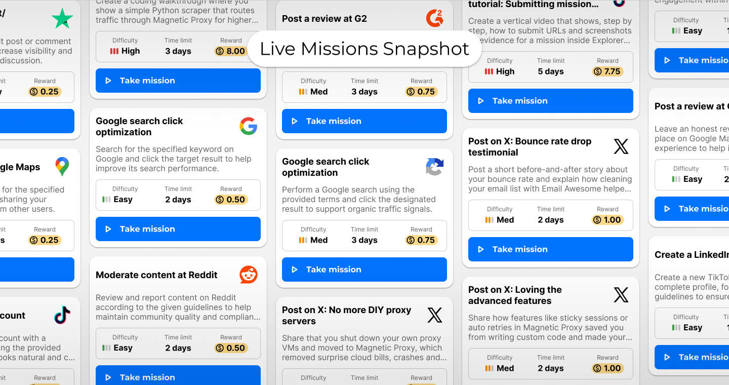 Live missions snapshot